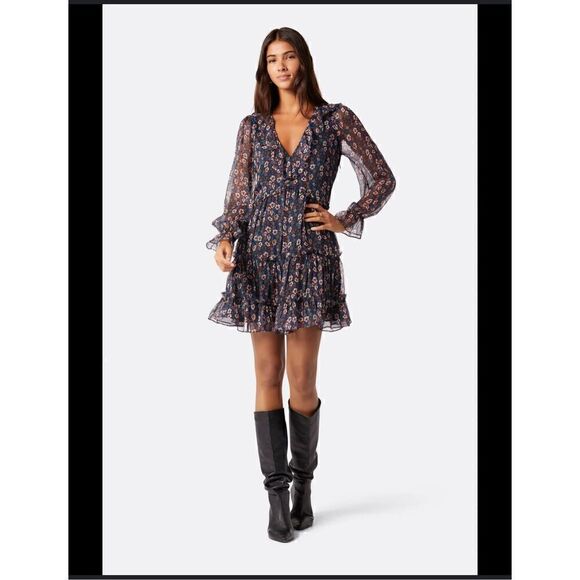 Joie 100% silk Adanson mini dress floral print ruffle sheer  long sleeve 4 - Picture 1 of 12